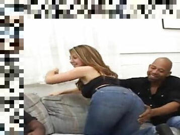 Nice ass dame shading jeans then banged hardcore in interracial porn