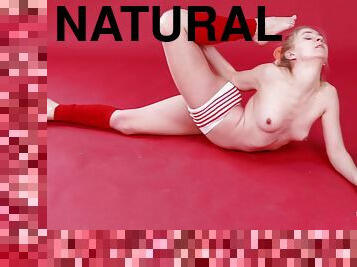 Cute natural tits solo model in socks in a superb fucking position