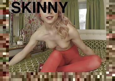 Skinny teen in red pantyhose Chloe solo