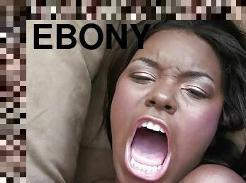 Lusty ebony slut gets her butthole filled with cum from a white cock