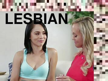 Two smoking hot lesbian lovers Kristina and Brandi lick their twats