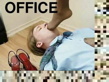 Office seen of slave licking foot fetish cowgirl toes