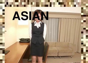 An Asian office girl gets hammered by two guys at her workplace