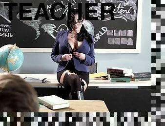 Slutty teacher Audrey Bitoni has hot lingerie sex in class