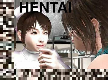 3D hentai lesbians fuck a giant penis