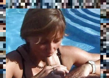 Mature Woman Gets Rammed By Two Hard Cocks Outdoor By A Pool