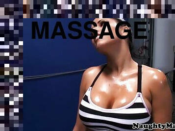 Naked sports massage for busty beauty