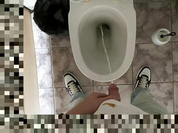 Peeing in the office public toilet, view from my eyes 4K