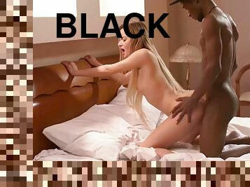 Black on white porn scene of white dollface and black DJ