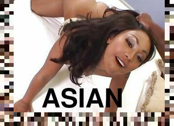 Finess Navaro toys her Asian cunt and enjoys anal sex with black stud