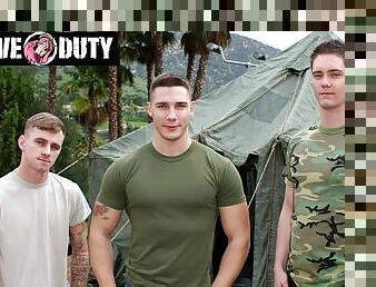 ActiveDuty - Muscle Hunk Soldier Spencer Laval Takes On Two Fellow Comrades