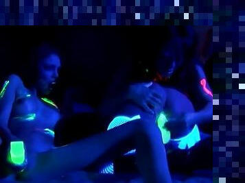 Steamy glow in the dark lesbian orgy goes wild