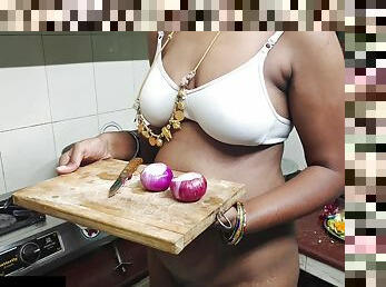 Indian Wife In Kitchen Sex While Cutting Onions