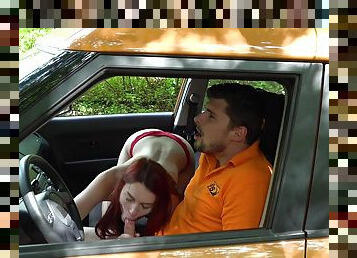 Curvy ass redhead fucks with her driving instructor