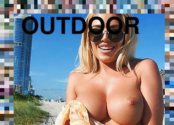 Video of blonde hottie Vivianne undressing and masturbating outdoors