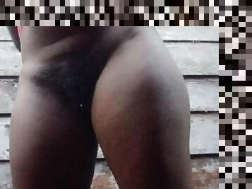 EBONY DESPARATE PEE  THEN FART While FINGER PUSSY MASTERBATE OUTDOOR