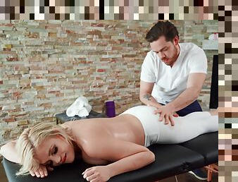 Man ass fucks woman on the massage table