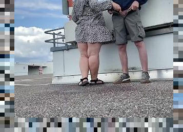 Mother in law spreads her legs wide to pee in the parking lot and hold my cock when I pee
