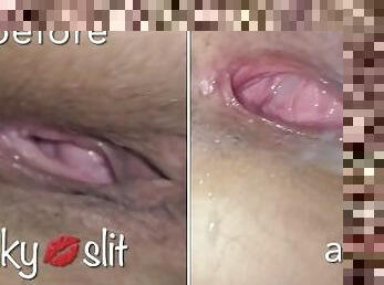 creampie gaping pussy in the morning at resort, close  up
