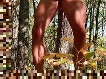 Hot Muscular Guy masturbates and strokes Big Cock Outdoors