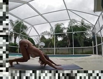 Topless Yoga In My Striped Bikini