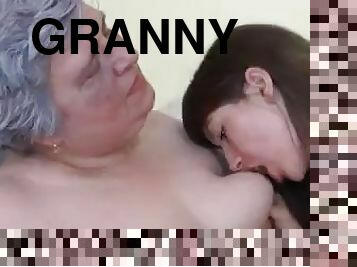 Chubby granny licked by teen