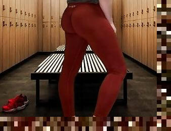 Flashing and twerking bubble butt crossdresser in public gym locker room