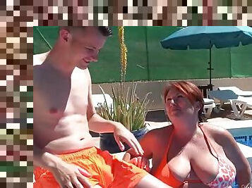 AuntJudysXXX - Elegant busty cougar JoJo seduces younger man in the pool