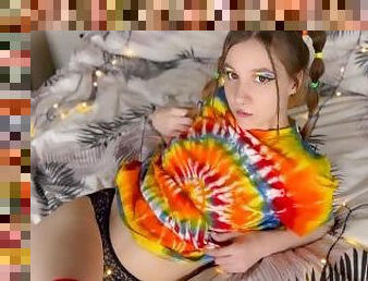 Rainbow cutie with pigtails ride on my cock and eat my cum at the end 4K