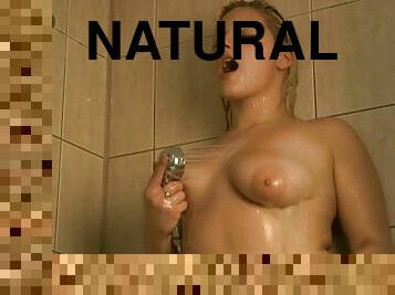 Chubby Erotic Blonde Indulges In Shower Masturbation