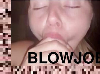 Blonde teen gives sloppy blowjob to BBC