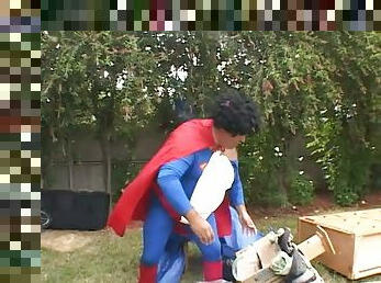 Ugly Fat Dude Makes A Parody Of Superman With Hot Babe Outdoors
