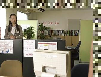 An older Japanese boss fingers his very hot secretary