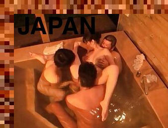 Hot Japanese girl triple teamed by three fat guys in a hot tub