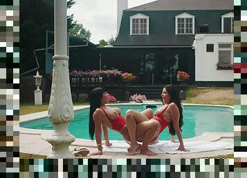 These two ladies were enjoying a day by the pool when things became heated and they began fucking