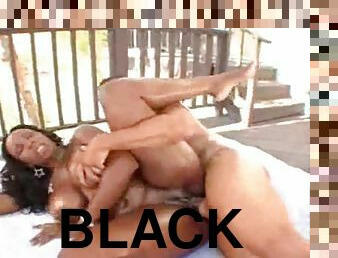 Sexy oiled up black slut fucked outdoors