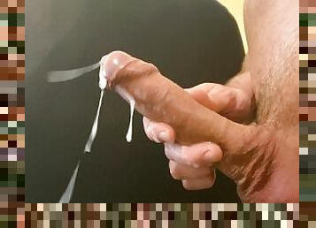 Horny Guy Milking his Uncut Cock while Moaning until Big Cumshot and Intense Orgasm - 4K