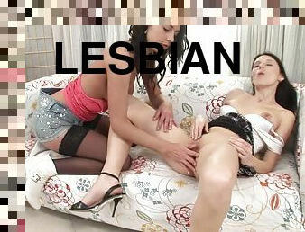Lesbian Brunette Hotties In Sexy Lingerie Eat Each Other Out