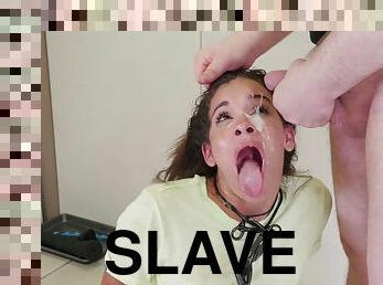 Eden Sin is a cute sex slave covered in semen after being fucked