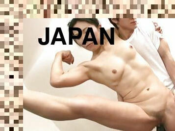 Flexible Japanese cougar with small tits and muscles getting her hairy pussy devoured with a toy