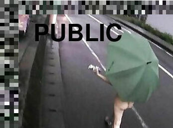 Yuka Kurihara walks naked flashing the public in the rain