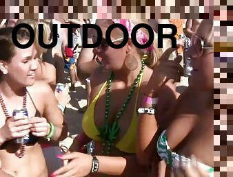 pijani, zunaj, zabava, javno, amaterski, plaža, bikini, realnost