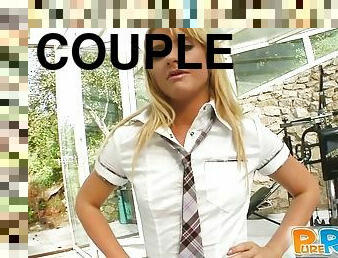 Sweet blonde girl in school uniform gets fucked in POV clip