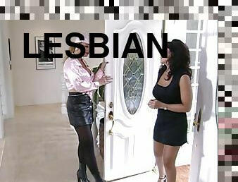 Two lesbian MILFs finger their dripping pussies in a bedroom