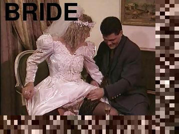 Horny bride sucks on a hard cock before being fucked