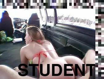 Horny College Student Gets nailed In The Back Of The Bang Bus