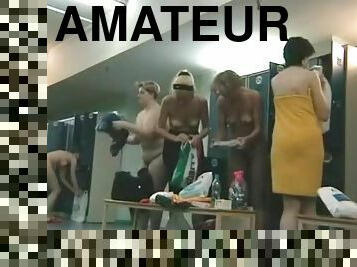 Amateurs are standing naked in the locker room