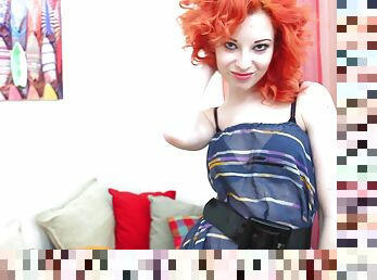 Foxy redhead bitch striptease, skinny girl with small tits