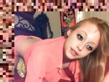 Blonde blow and deepthroat dildo in webcam