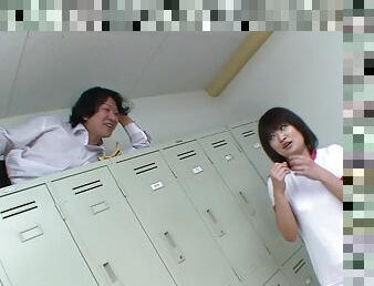 Thihiro Takizawa pussy and tits licked at the locker room